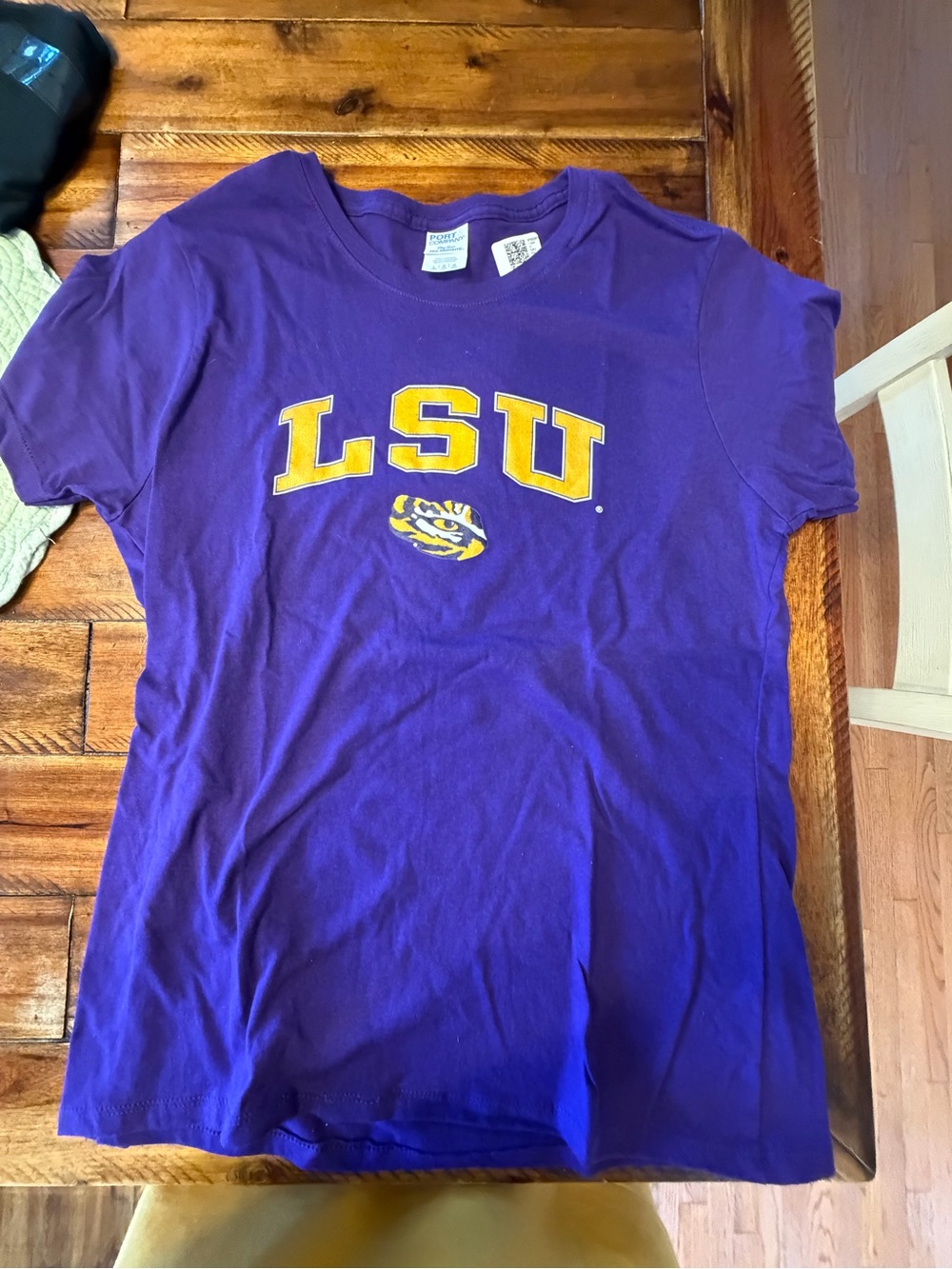 Port and Company Purple LSU Logo Short Sleeve Tee with Gold Accents
